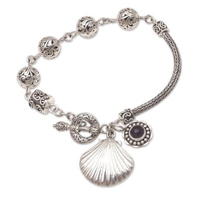 Alternate image for Amethyst and Sterling Silver Bracelet with Seashell Charm Perfect Timing