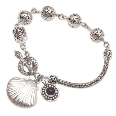 Alternate image for Amethyst and Sterling Silver Bracelet with Seashell Charm Perfect Timing