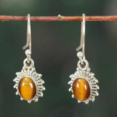 Alternate image for Sun-Inspired Sterling Silver and Tigers Eye Dangle Earrings Courageous Sun
