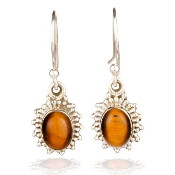 Alternate image for Sun-Inspired Sterling Silver and Tigers Eye Dangle Earrings Courageous Sun
