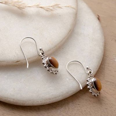 Alternate image for Sun-Inspired Sterling Silver and Tigers Eye Dangle Earrings Courageous Sun