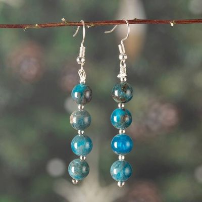 Alternate image for Bohemian Beaded Dangle Earrings with Round Apatite Gemstones Sea Glory