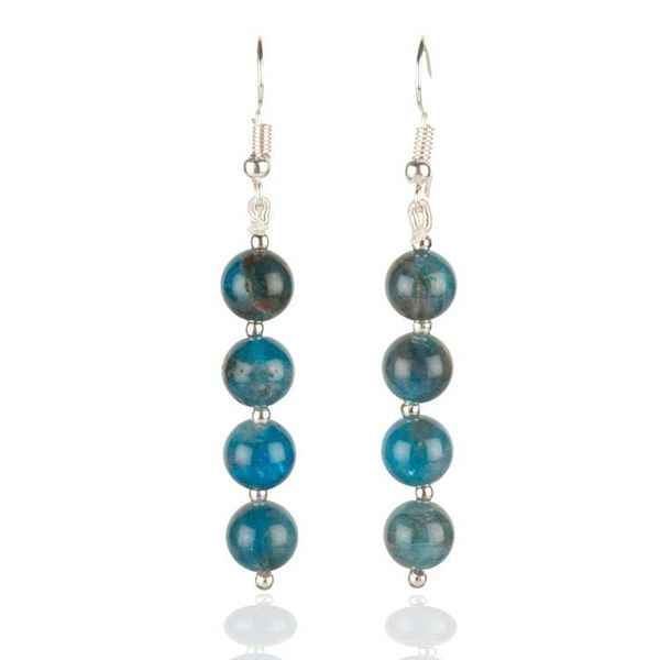 Alternate image for Bohemian Beaded Dangle Earrings with Round Apatite Gemstones Sea Glory