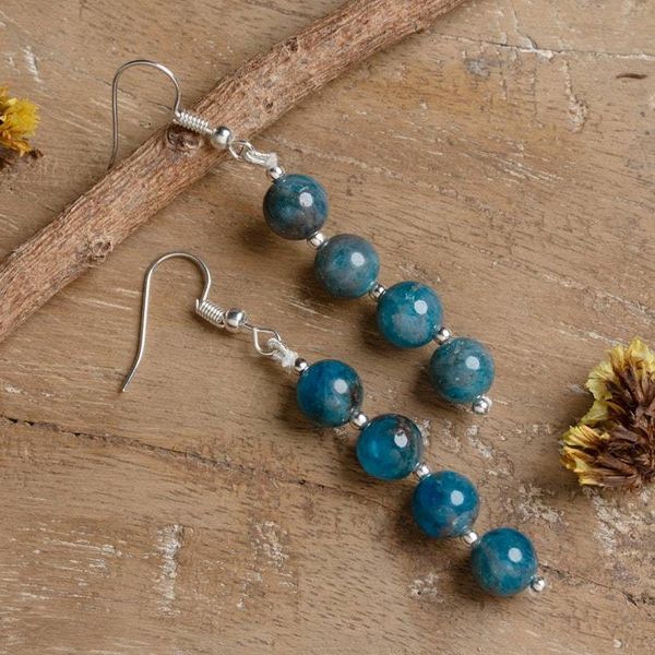 Alternate image for Bohemian Beaded Dangle Earrings with Round Apatite Gemstones Sea Glory