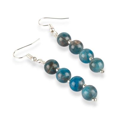 Alternate image for Bohemian Beaded Dangle Earrings with Round Apatite Gemstones Sea Glory