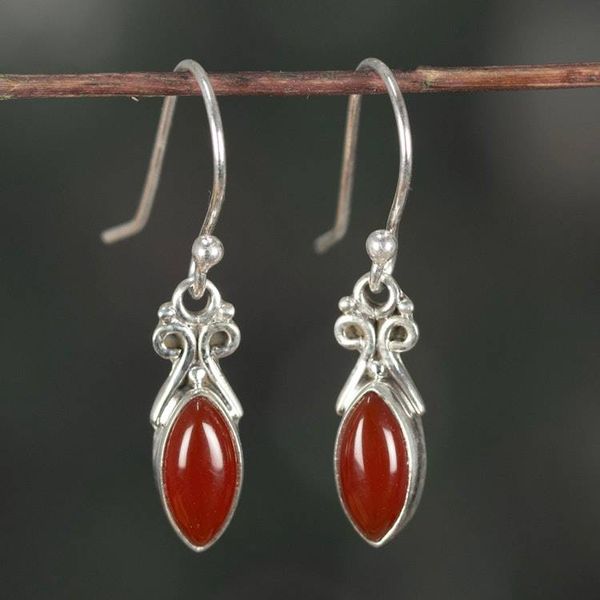 Alternate image for High-Polished Natural Carnelian Cabochon Dangle Earrings Fair Flames