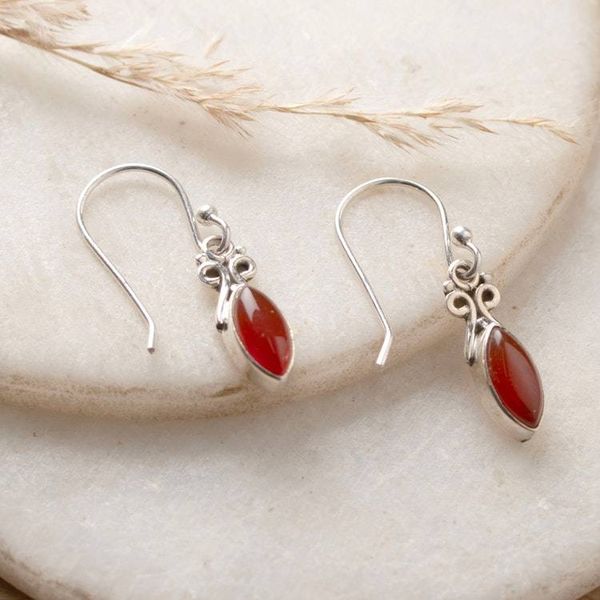 Alternate image for High-Polished Natural Carnelian Cabochon Dangle Earrings Fair Flames