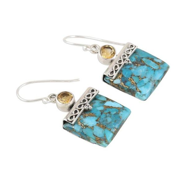 Alternate image for Composite Turquoise and Citrine Silver Dangle Earrings Glory in Gold
