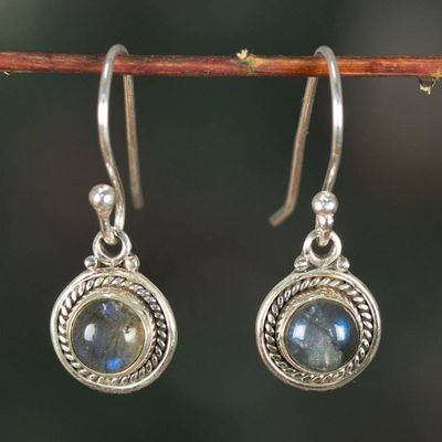 Primary image for Folk Art Moon-Inspired Natural Labradorite Dangle Earrings Mystic Moon