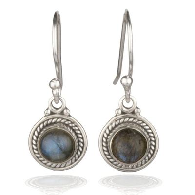 Alternate image for Folk Art Moon-Inspired Natural Labradorite Dangle Earrings Mystic Moon