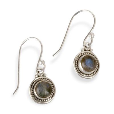 Alternate image for Folk Art Moon-Inspired Natural Labradorite Dangle Earrings Mystic Moon