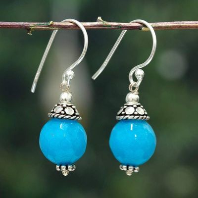 Alternate image for Artisan-Made Turquoise Blue Agate Dangle Earrings from India Oceanic Light