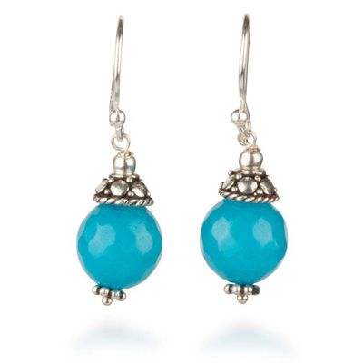 Alternate image for Artisan-Made Turquoise Blue Agate Dangle Earrings from India Oceanic Light