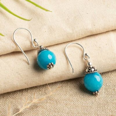 Alternate image for Artisan-Made Turquoise Blue Agate Dangle Earrings from India Oceanic Light