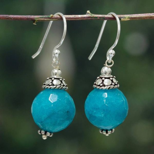 Alternate image for Classic Azure Blue Agate and Sterling Silver Dangle Earrings Azure Light