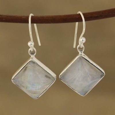 Main image for Square Rainbow Moonstone Dangle Earrings from India Fascinating Frames