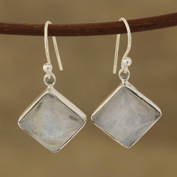 Alternate image for Square Rainbow Moonstone Dangle Earrings from India Fascinating Frames