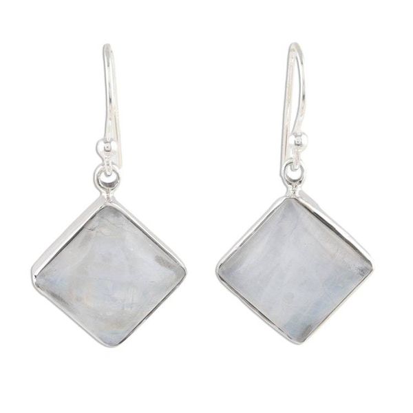 Alternate image for Square Rainbow Moonstone Dangle Earrings from India Fascinating Frames
