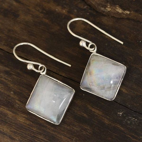 Alternate image for Square Rainbow Moonstone Dangle Earrings from India Fascinating Frames