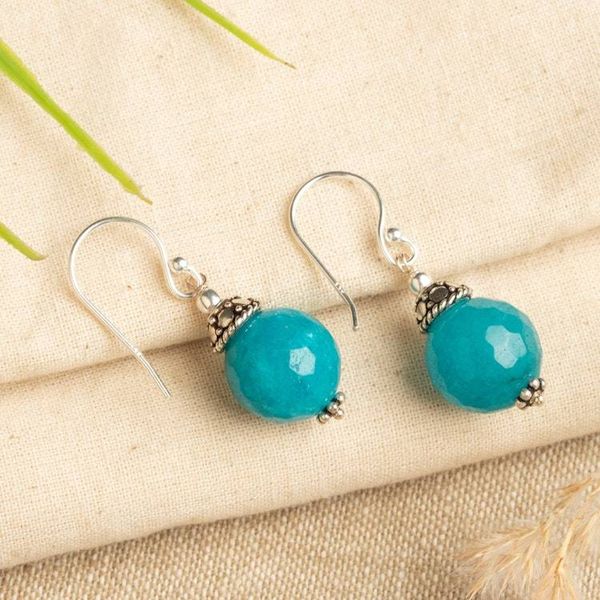 Alternate image for Classic Azure Blue Agate and Sterling Silver Dangle Earrings Azure Light