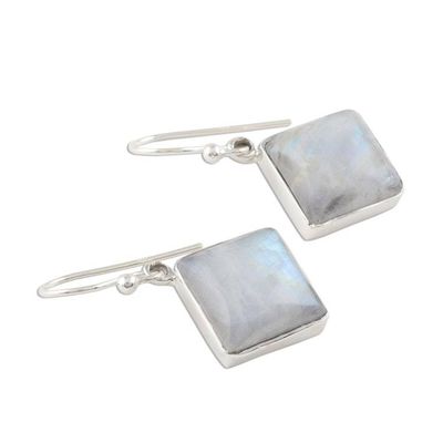 Alternate image for Square Rainbow Moonstone Dangle Earrings from India Fascinating Frames