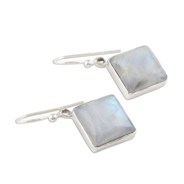 Alternate image for Square Rainbow Moonstone Dangle Earrings from India Fascinating Frames