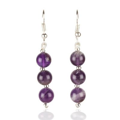 Alternate image for Beaded Dangle Earrings with 6 Round Amethyst Gemstones Purple Zeal