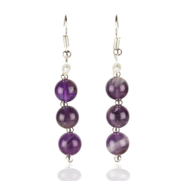 Alternate image for Beaded Dangle Earrings with 6 Round Amethyst Gemstones Purple Zeal