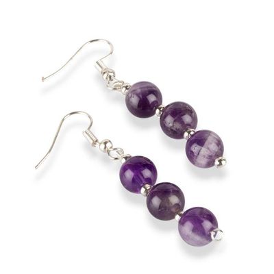 Alternate image for Beaded Dangle Earrings with 6 Round Amethyst Gemstones Purple Zeal