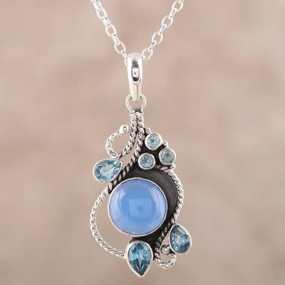 Primary image for Chalcedony and Blue Topaz Pendant Necklace from India Misty Vine