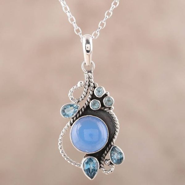 Alternate image for Chalcedony and Blue Topaz Pendant Necklace from India Misty Vine
