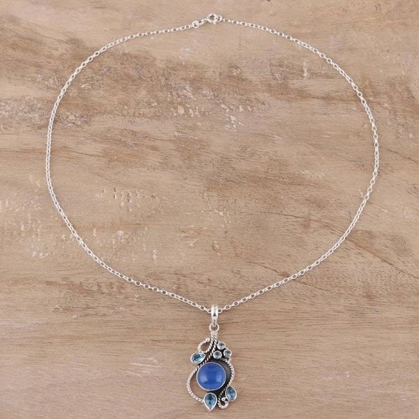 Alternate image for Chalcedony and Blue Topaz Pendant Necklace from India Misty Vine