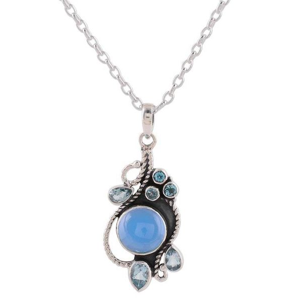 Alternate image for Chalcedony and Blue Topaz Pendant Necklace from India Misty Vine