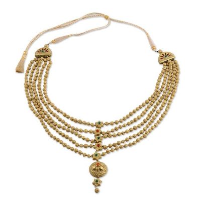 Alternate image for Multi Strand Beaded Ceramic Necklace in Gold Color Ancient Treasure