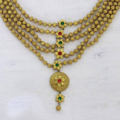 Alternate image for Multi Strand Beaded Ceramic Necklace in Gold Color Ancient Treasure