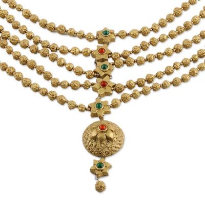 Alternate image for Multi Strand Beaded Ceramic Necklace in Gold Color Ancient Treasure