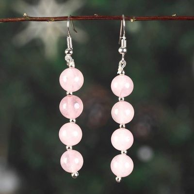 Alternate image for Beaded Dangle Earrings with 8 Round Rose Quartz Stones Blush Glory