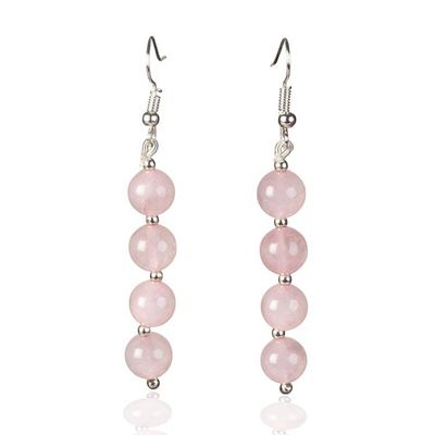 Alternate image for Beaded Dangle Earrings with 8 Round Rose Quartz Stones Blush Glory