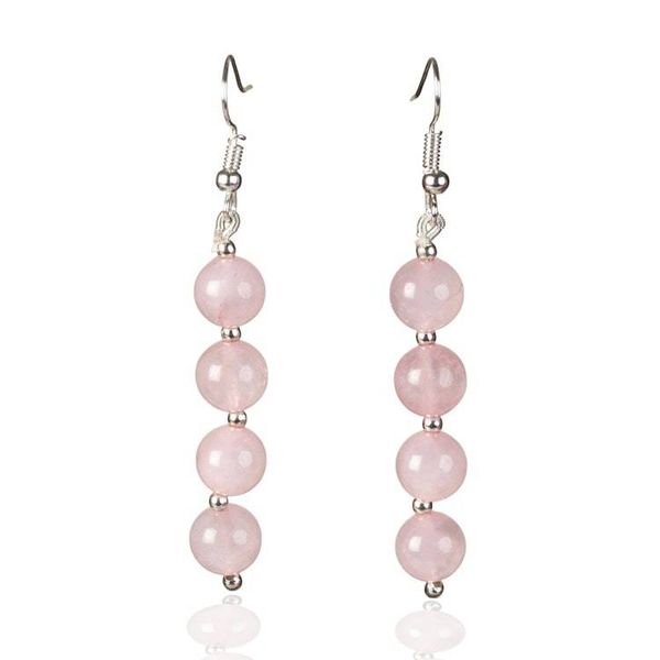 Alternate image for Beaded Dangle Earrings with 8 Round Rose Quartz Stones Blush Glory
