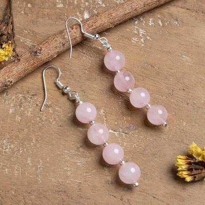Alternate image for Beaded Dangle Earrings with 8 Round Rose Quartz Stones Blush Glory