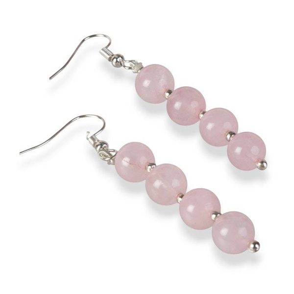 Alternate image for Beaded Dangle Earrings with 8 Round Rose Quartz Stones Blush Glory