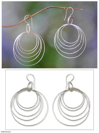 Alternate image for Fair Trade Sterling Silver Dangle Earrings Five Orbits