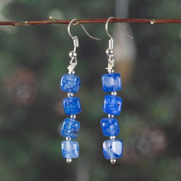 Alternate image for Geometric Dangle Earrings with Cushion-Cut Blue Quartz Gems Cobalt Radiance