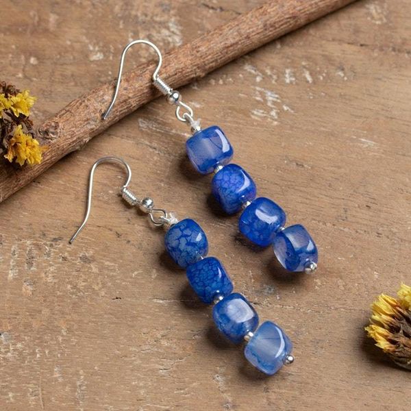Alternate image for Geometric Dangle Earrings with Cushion-Cut Blue Quartz Gems Cobalt Radiance