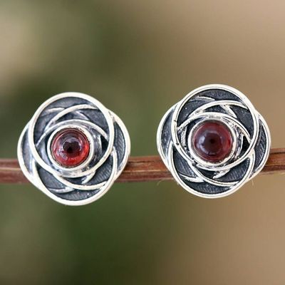 Primary image for Floral-Inspired Button Earrings with Natural Garnet Gems Flourishing Perseverance