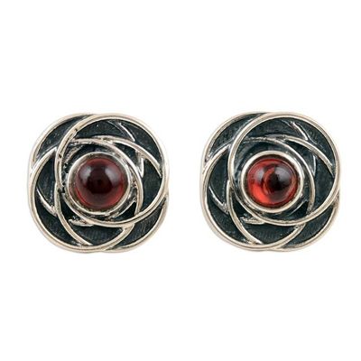 Alternate image for Floral-Inspired Button Earrings with Natural Garnet Gems Flourishing Perseverance
