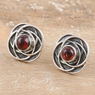 Alternate image for Floral-Inspired Button Earrings with Natural Garnet Gems Flourishing Perseverance