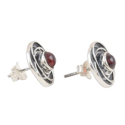 Alternate image for Floral-Inspired Button Earrings with Natural Garnet Gems Flourishing Perseverance