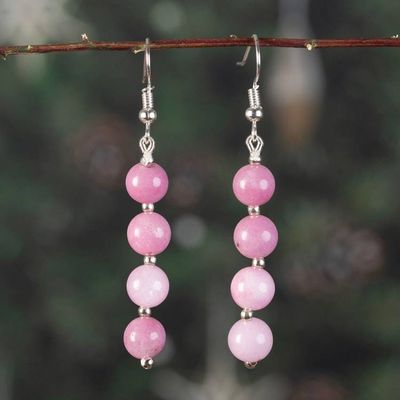 Alternate image for Beaded Dangle Earrings with Round Spherical Pink Onyx Stones Pink Glory