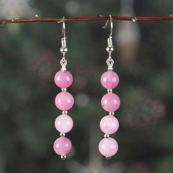 Alternate image for Beaded Dangle Earrings with Round Spherical Pink Onyx Stones Pink Glory